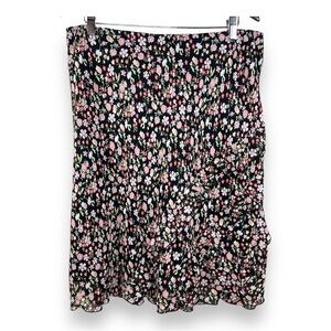 XL y2k Era Carole Little Black Floral Print Skirt Classic Colorful